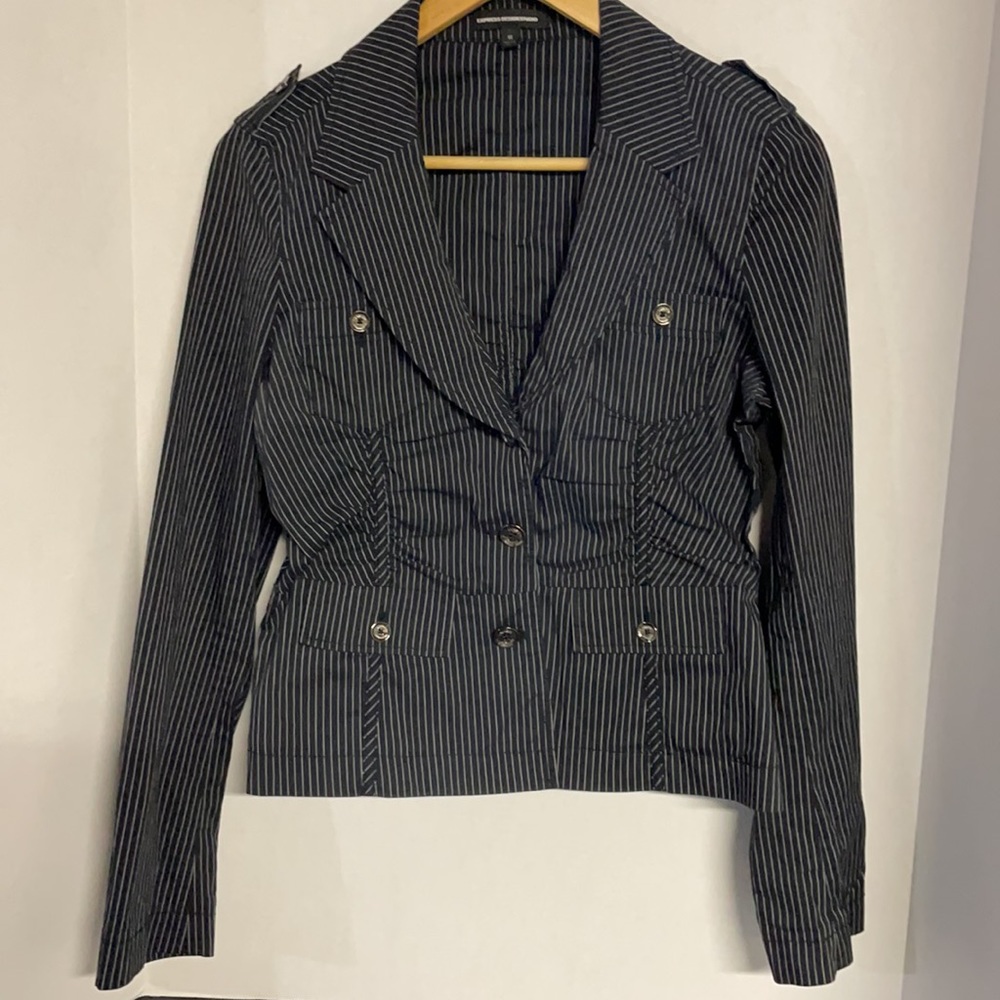 Express Design Studio Size 10 Pinstripe Blazer Ruched Button Closure